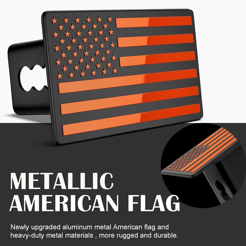 OGYE 2 Inch Trailer Hitch Cover with American Flag, Heavy Metal Trailer Hitch Cover Fit for 2 Inch Hitch Receivers,3 * 5" Orange - Image 2
